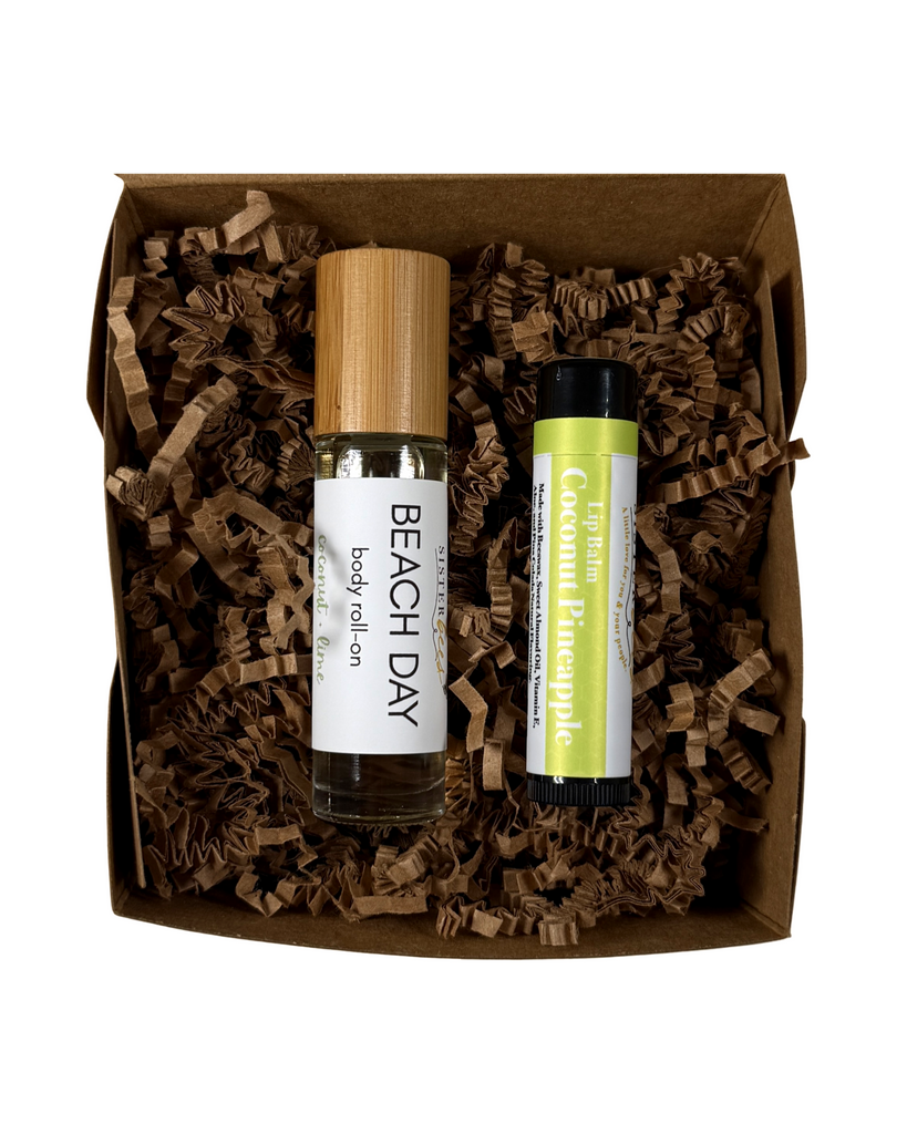 Body Roll-On Gift Set  - Beach Day + Coconut Pineapple Lip Balm