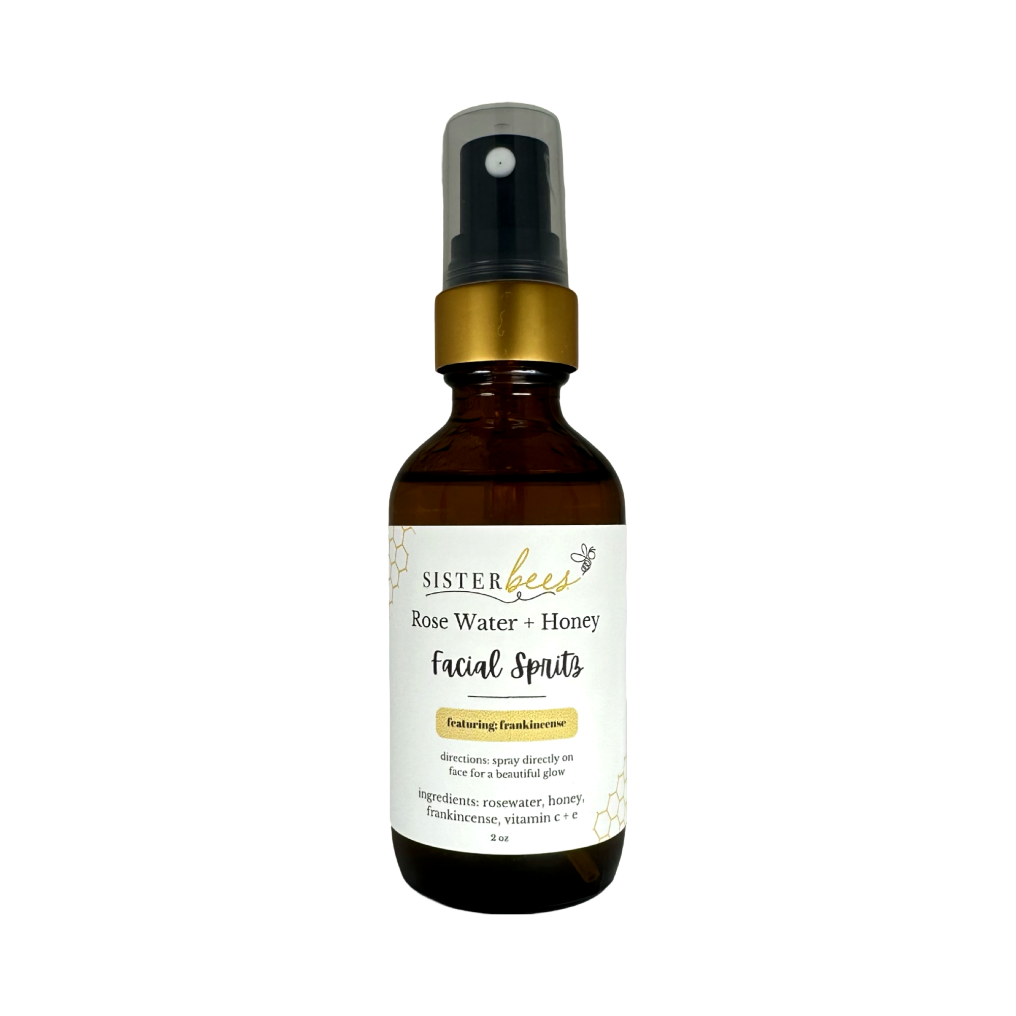 Rose Water & Honey Facial Spritz - glass bottle + gold rim