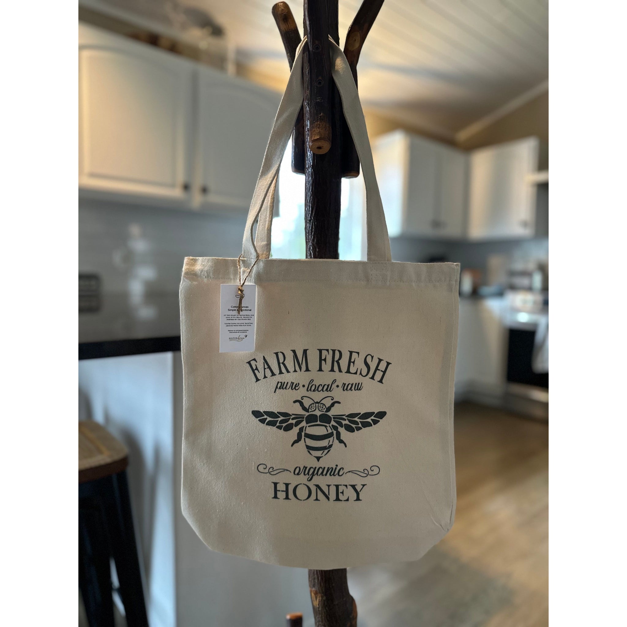 boutique holiday checkered shopping tote busy bee travel bag 'Farm Fresh Honey' Grocery or Book Tote