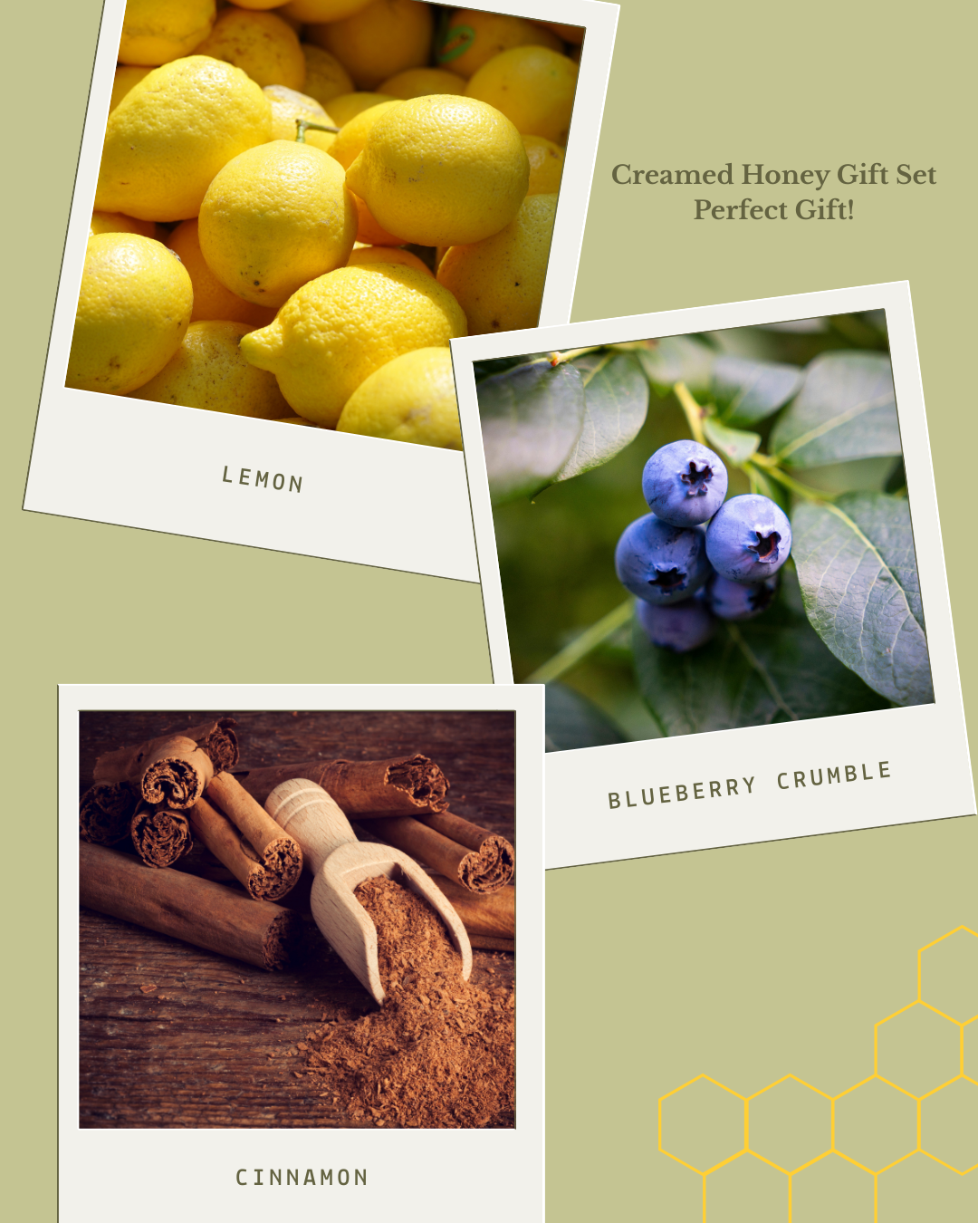 Creamed Honey Gift Set - (LEMON -CINNAMON - BLUEBERRY CRUMBLE)