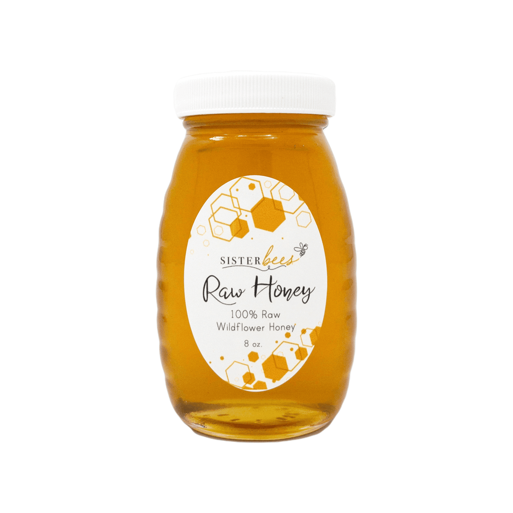 100% Raw Michigan Wildflower Honey 8 oz glass jar.